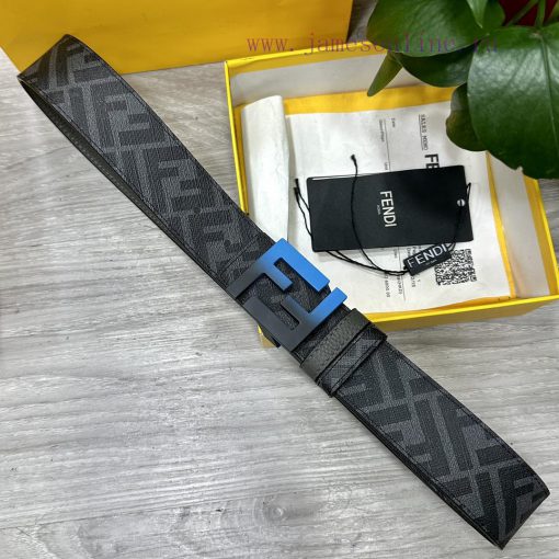 FENDI style, width 4.0CM, double ring front and back waist belt with FF nail buckle, dark bl 6zqg64uo - Image 7