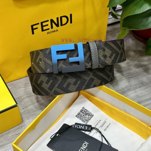 FENDI style, width 4.0CM, double ring front and back waist belt with FF nail buckle, dark bl 3k9xv84l - Image 6