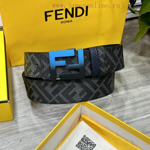 FENDI style, width 4.0CM, double ring front and back waist belt with FF nail buckle, dark bl 1imt8uwo - Image 6