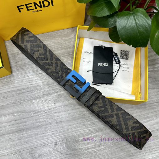 FENDI style, width 4.0CM, double ring front and back waist belt with FF nail buckle, dark bl 3k9xv84l - Image 7