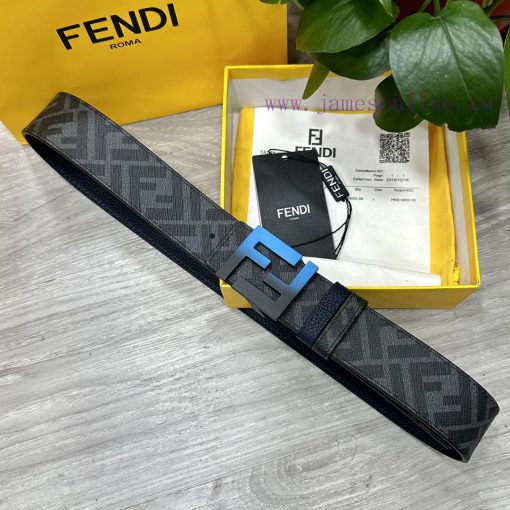 FENDI style, width 4.0CM, double ring front and back waist belt with FF nail buckle, dark bl 1imt8uwo - Image 7