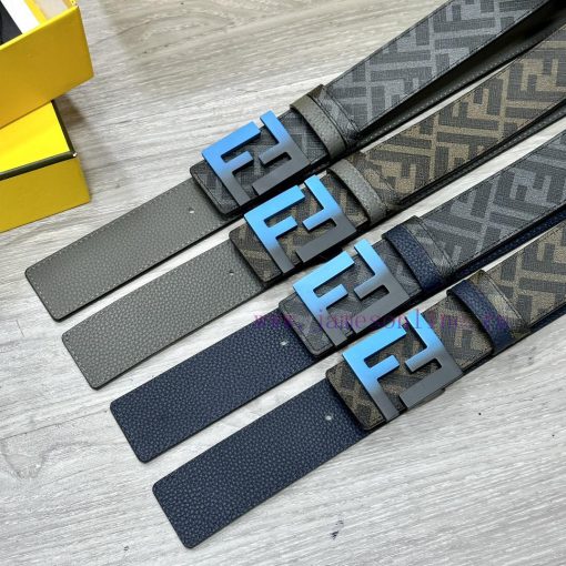 FENDI style, width 4.0CM, double ring front and back waist belt with FF nail buckle, dark bl 1imt8uwo - Image 10