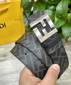 FENDI style with width of 4.0CM, double ring front and back waist belt, FF nail buckle, blac e6bcm5si