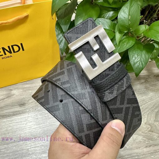 FENDI style with width of 4.0CM, double ring front and back waist belt, FF nail buckle, blac e6bcm5si - Image 2