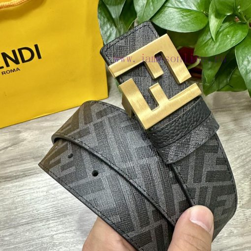 FENDI style with width of 4.0CM, double ring front and back waist belt, FF nail buckle, blac i5b23hyo