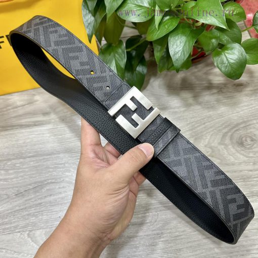 FENDI style with width of 4.0CM, double ring front and back waist belt, FF nail buckle, blac e6bcm5si - Image 4