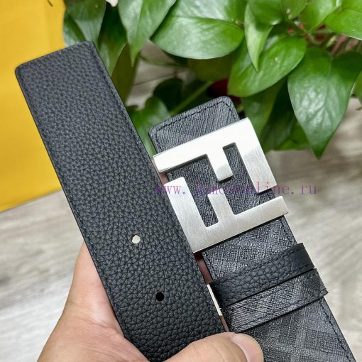 FENDI style with width of 4.0CM, double ring front and back waist belt, FF nail buckle, blac e6bcm5si - Image 5