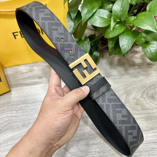 FENDI style with width of 4.0CM, double ring front and back waist belt, FF nail buckle, blac i5b23hyo - Image 4