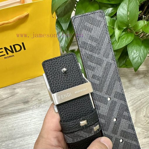 FENDI style with width of 4.0CM, double ring front and back waist belt, FF nail buckle, blac e6bcm5si - Image 6