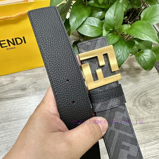 FENDI style with width of 4.0CM, double ring front and back waist belt, FF nail buckle, blac i5b23hyo - Image 5