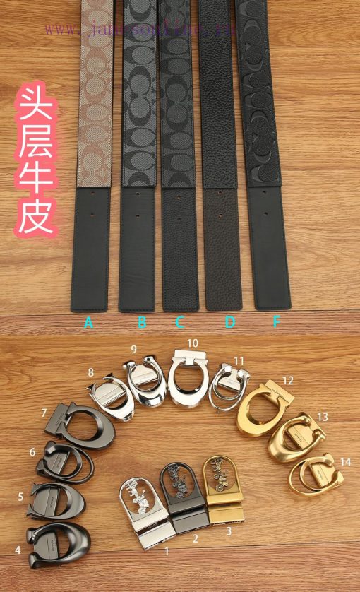 Double buckle - Coach, 3.8CM width, top layer cowhide belt with new buckle belt length of 10 k68w77t9 - Image 8