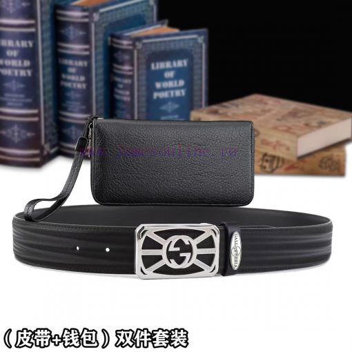 Belt and wallet two-piece setWooden box with accompanying picturesGUCC @ Belt+Wallet SetBuck s55vqyd3 - Image 5