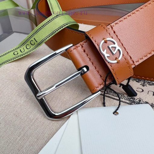 Decorative interlocking double G square buckle waist beltThis belt is made of brown smoot 5at8z8y0 - Image 4