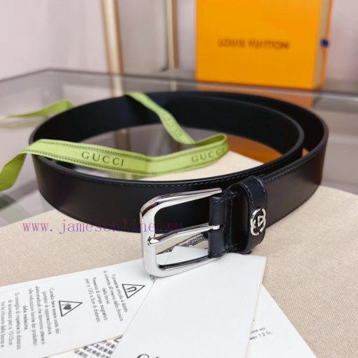Decorative interlocking double G square buckle waist beltThis belt is made of brown smoot ws8pee37 - Image 3