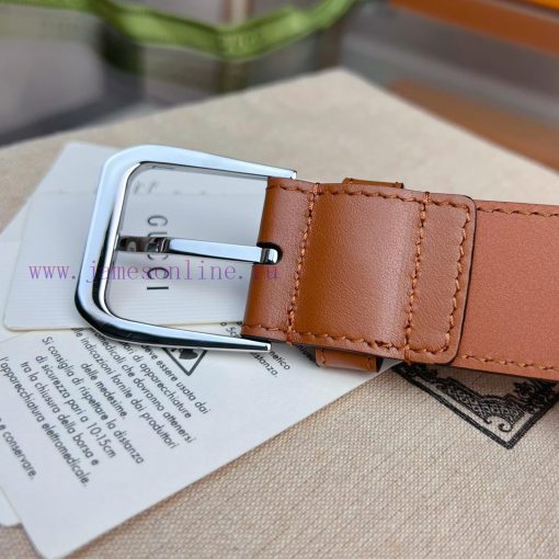 Decorative interlocking double G square buckle waist beltThis belt is made of brown smoot 5at8z8y0 - Image 6