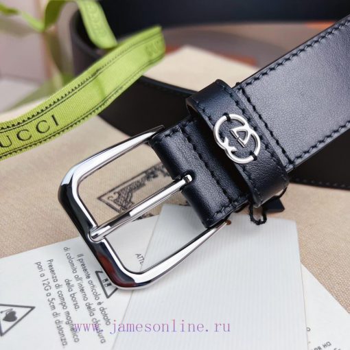 Decorative interlocking double G square buckle waist beltThis belt is made of brown smoot ws8pee37 - Image 4