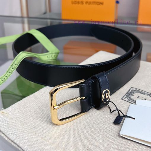 Decorative interlocking double G square buckle waist beltThis belt is made of brown smoot hr04cl0l - Image 3
