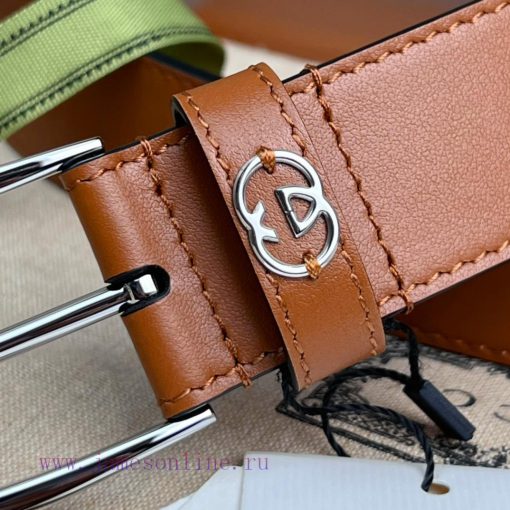 Decorative interlocking double G square buckle waist beltThis belt is made of brown smoot 5at8z8y0 - Image 14