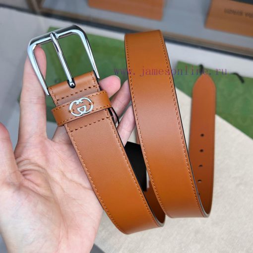 Decorative interlocking double G square buckle waist beltThis belt is made of brown smoot 5at8z8y0 - Image 16
