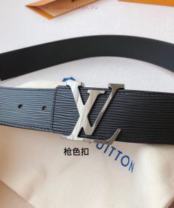 L Family Belt Black calf leather water ripple belt, 40mm wide, paired with high-quality stai u1fsgzt6