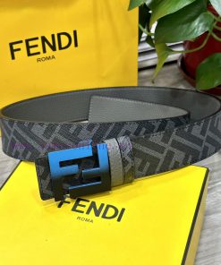 FENDI style, width 4.0CM, double ring front and back waist belt with FF nail buckle, dark bl h1o3ollu