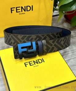 FENDI style, width 4.0CM, double ring front and back waist belt with FF nail buckle, dark bl 9nq0awk3