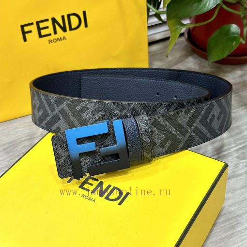FENDI style, width 4.0CM, double ring front and back waist belt with FF nail buckle, dark bl luqobf3p - Image 2