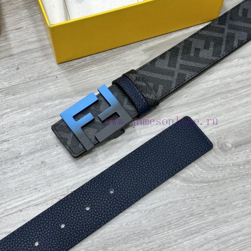 FENDI style, width 4.0CM, double ring front and back waist belt with FF nail buckle, dark bl luqobf3p - Image 4