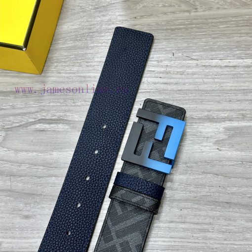 FENDI style, width 4.0CM, double ring front and back waist belt with FF nail buckle, dark bl luqobf3p - Image 8