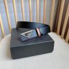 PRADA's glossy leather belt features a simple yet exquisite design with a triangular buckle 3064smd7