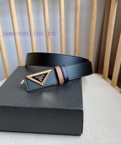PRADA's glossy leather belt features a simple yet exquisite design with a triangular buckle n3xm57zy