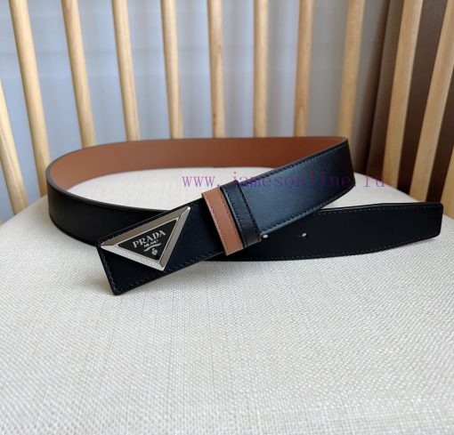 PRADA's glossy leather belt features a simple yet exquisite design with a triangular buckle 3064smd7 - Image 5