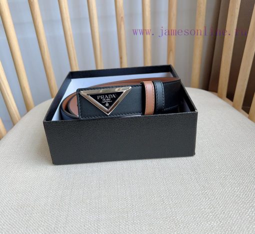 PRADA's glossy leather belt features a simple yet exquisite design with a triangular buckle 3064smd7 - Image 6