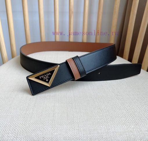 PRADA's glossy leather belt features a simple yet exquisite design with a triangular buckle n3xm57zy - Image 5