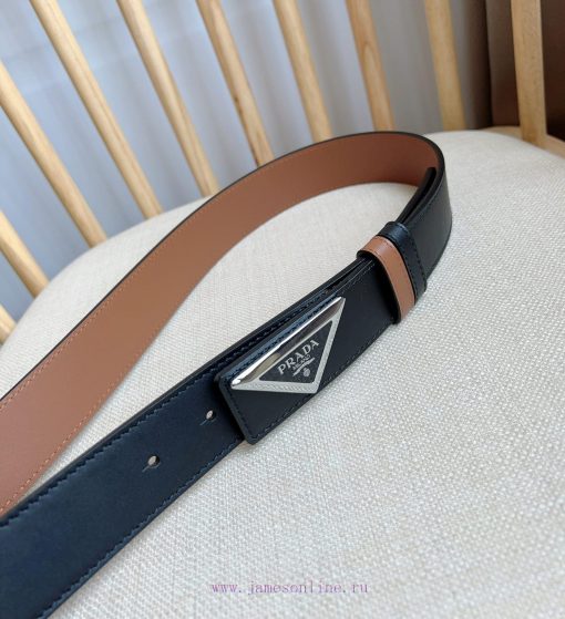 PRADA's glossy leather belt features a simple yet exquisite design with a triangular buckle 3064smd7 - Image 17