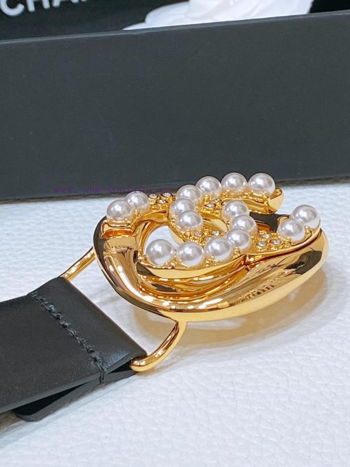 Chanel 24c rhinestone pearl logo buckle brass metal imported sheepskin plain weave with logo fokaly83 - Image 4