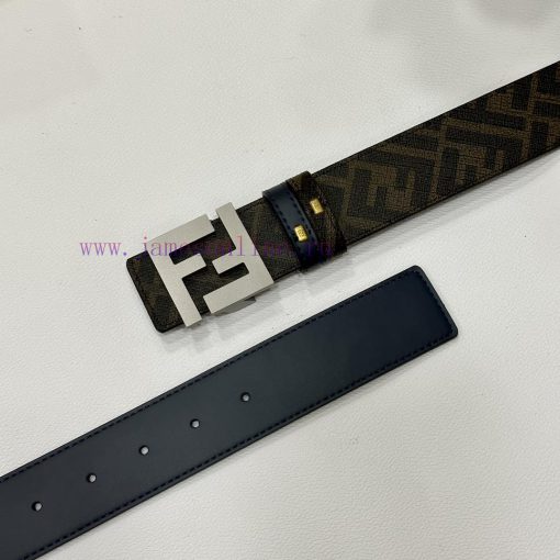 FENDI style with width of 4.0CM, double ring front and back waist belt, FF nail buckle, blue qgactsw5 - Image 4