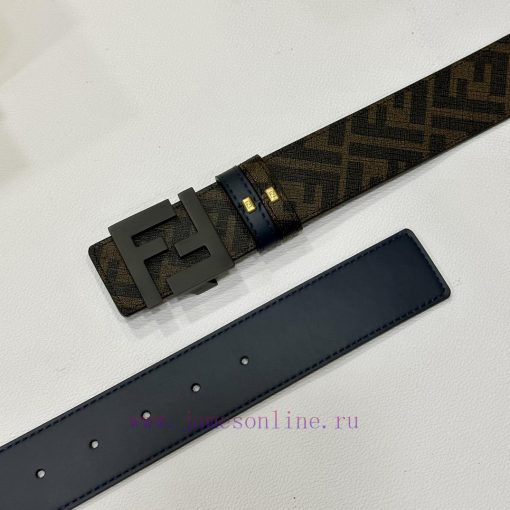 FENDI style with width of 4.0CM, double ring front and back waist belt, FF nail buckle, blue 4dtb56fv - Image 4