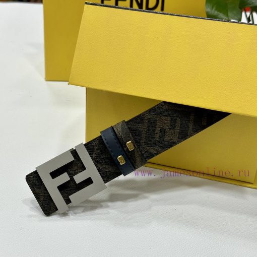 FENDI style with width of 4.0CM, double ring front and back waist belt, FF nail buckle, blue qgactsw5 - Image 5