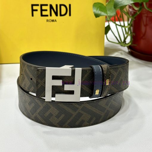FENDI style with width of 4.0CM, double ring front and back waist belt, FF nail buckle, blue qgactsw5 - Image 6