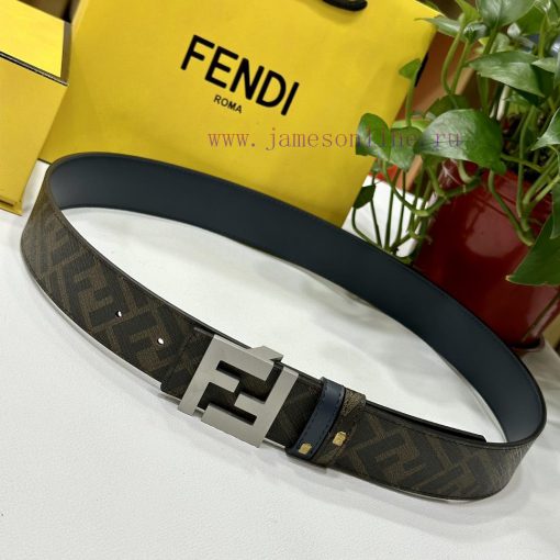 FENDI style with width of 4.0CM, double ring front and back waist belt, FF nail buckle, blue qgactsw5 - Image 7