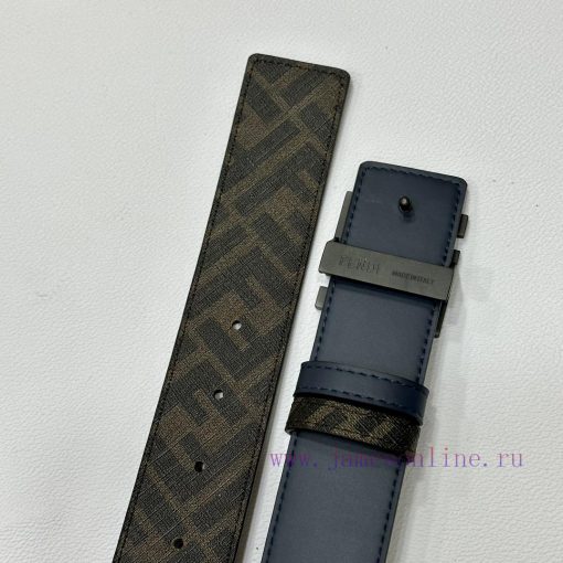 FENDI style with width of 4.0CM, double ring front and back waist belt, FF nail buckle, blue 4dtb56fv - Image 9