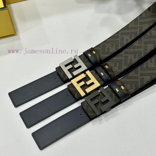 FENDI style with width of 4.0CM, double ring front and back waist belt, FF nail buckle, blue 4dtb56fv - Image 10