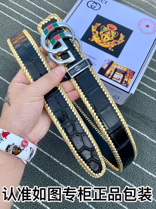 Belt Gucci Gucci woven crocodileBelt recognition, complimentary punchThe material is made of iv93fr2l - Image 7