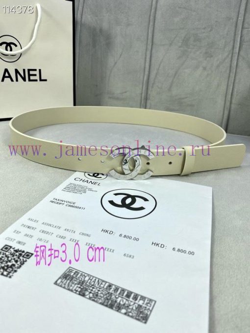 3.0cm width Chanel women's belt, new soft imported calf leather, gold silver patterned metal zztssr9d