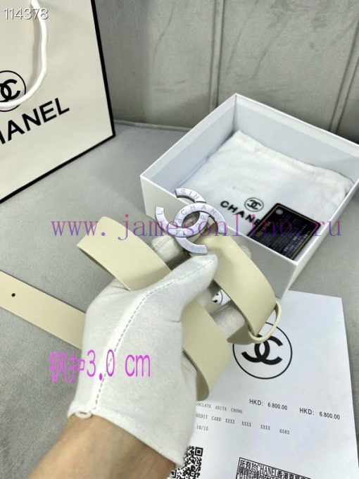 3.0cm width Chanel women's belt, new soft imported calf leather, gold silver patterned metal zztssr9d - Image 3