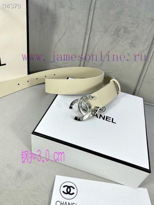 3.0cm width Chanel women's belt, new soft imported calf leather, gold silver patterned metal zztssr9d - Image 4