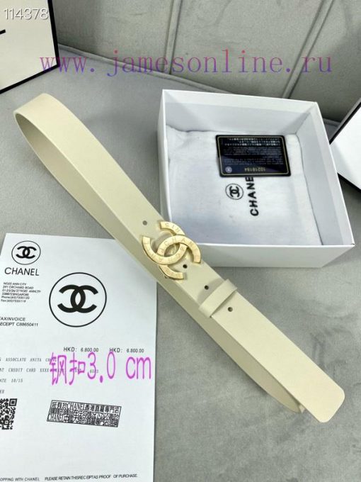 3.0cm width Chanel women's belt, new soft imported calf leather, gold silver patterned metal zztssr9d - Image 7