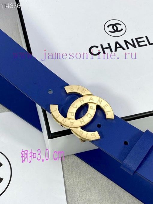3.0cm width Chanel women's belt, new soft imported calf leather, gold silver patterned metal vgnv0i5l - Image 9