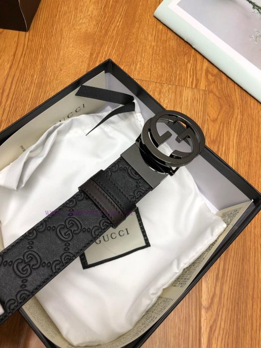 Gucci, double-sided belt, with Gucci Signature leather on one side and monochrome leather on mikxmwwl - Image 8